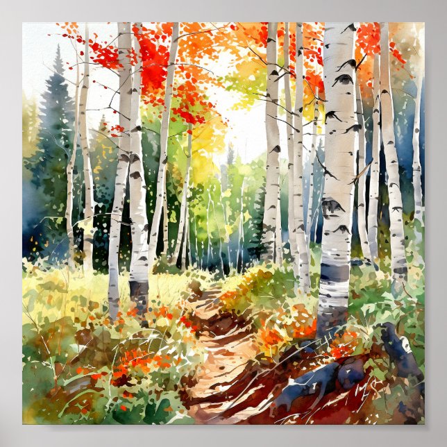 Birch Forest Painting Poster (Front)