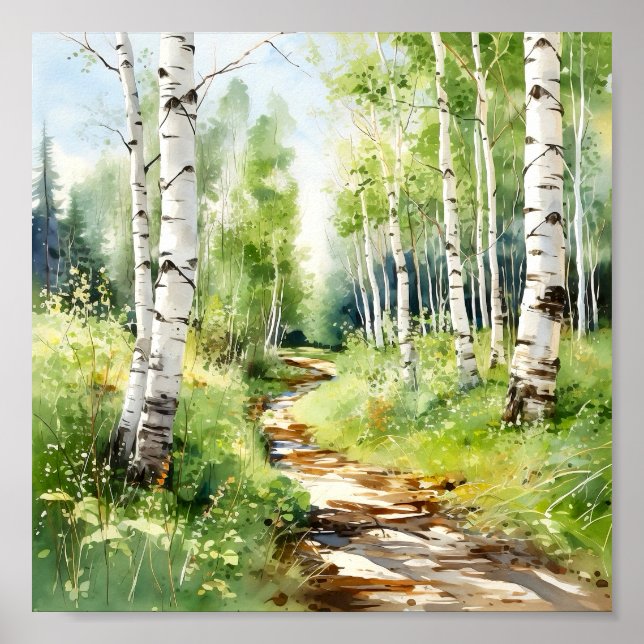 Birch Forest Painting Poster (Front)
