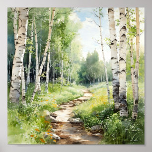 Birch Forest Painting Poster