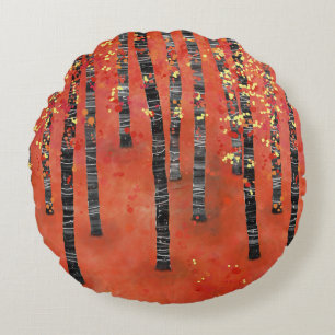 Birch Forest Red Round Pillow