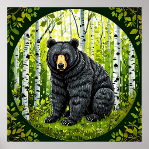 🐻 Birch Forest Serenity Black Bear Wilderness Poster
