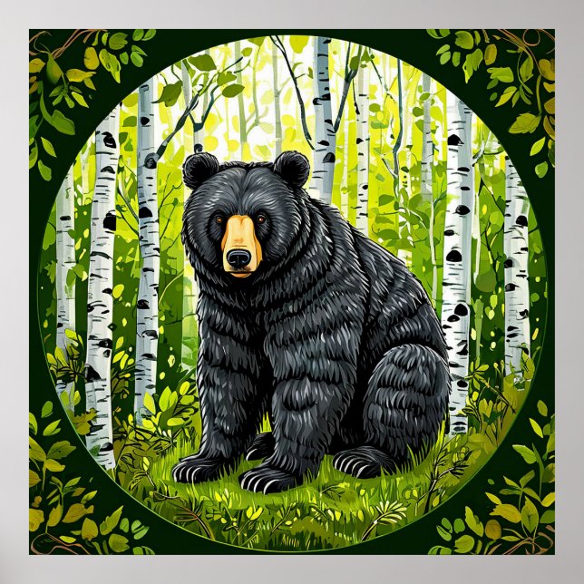 🐻 Birch Forest Serenity Black Bear Wilderness Poster (Front)