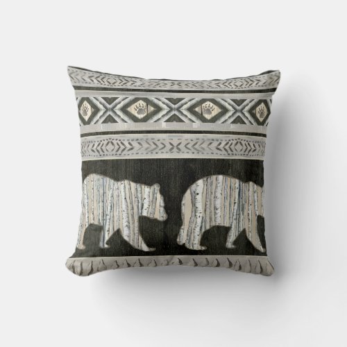 Birch Forest Sophisticated Lodge Bear Paw Pattern Throw Pillow