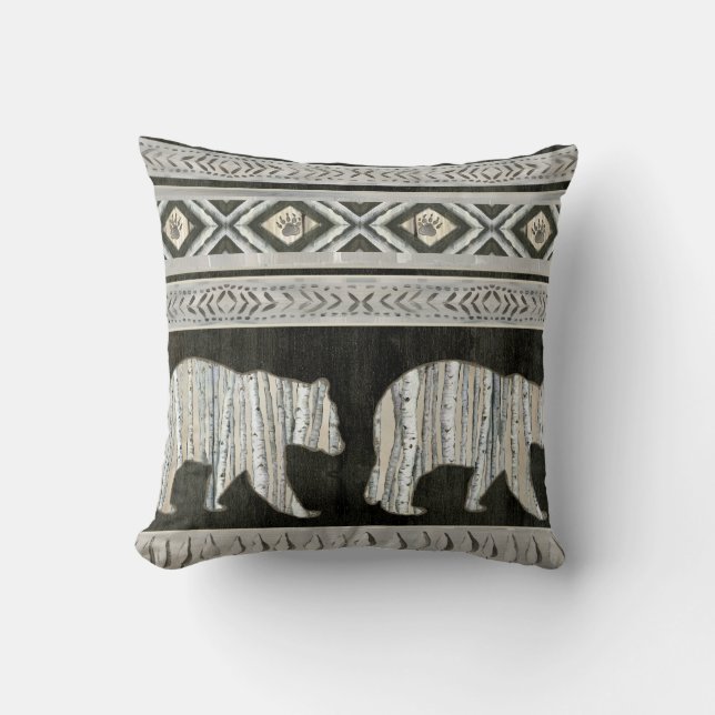 Birch Forest Sophisticated Lodge Bear Paw Pattern Throw Pillow (Front)