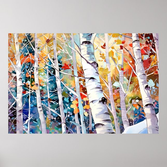 Birch Forest Watercolor Painting Art Print  (Front)