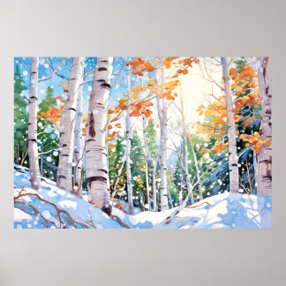 Birch Forest Watercolor Painting Art Print