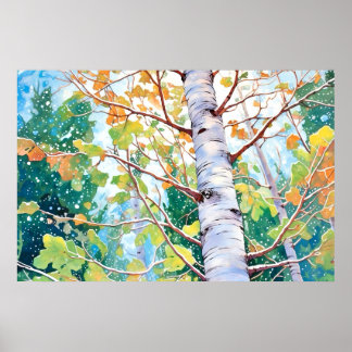 Birch Forest Watercolor Painting Art Print