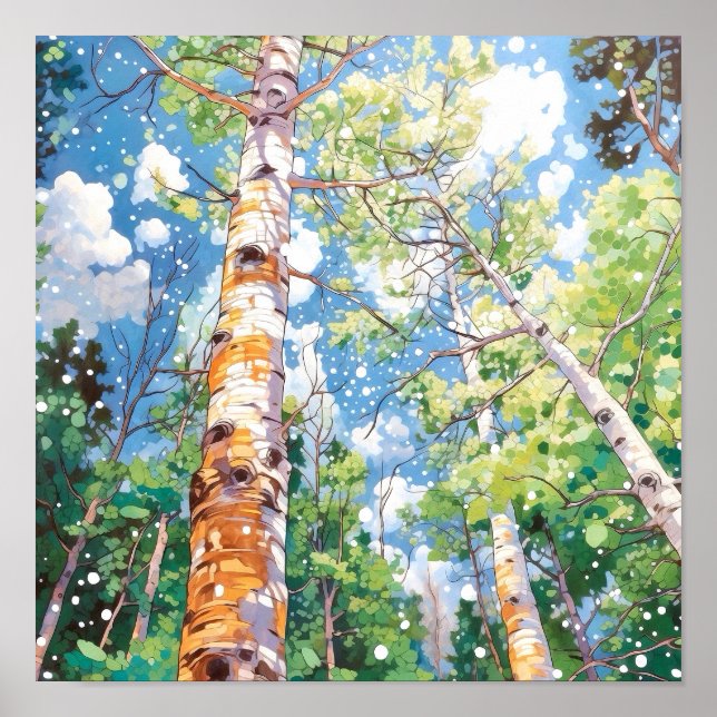 Birch Forest Watercolor Painting Poster (Front)