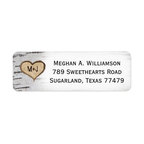 Birch heart initials rustic wedding return address label