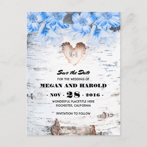 Birch Heart Rustic Country Save the Date Announcement Postcard