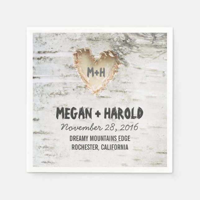Birch Heart Rustic Tree Inspired Paper Napkins (Front)