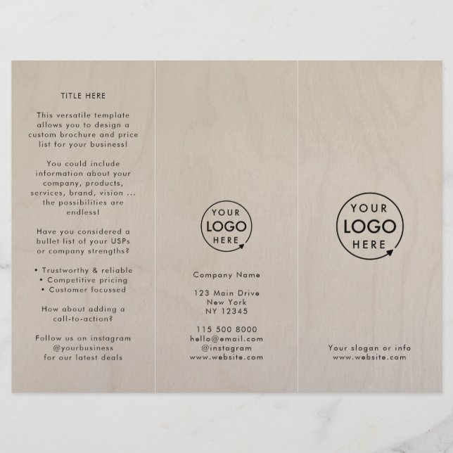 Birch Plywood | Logo Wood Grain Trifold Brochure (Front)