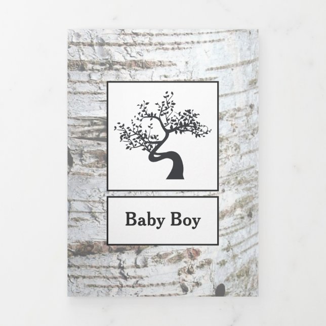 Birch Tree, 3 Photo Collage Baby Birth Tri-Fold Announcement (Cover)