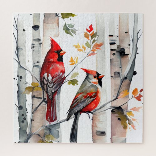 Birch Tree and Cardinals Puzzle