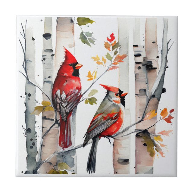 Birch Tree and Cardinals Tile (Front)