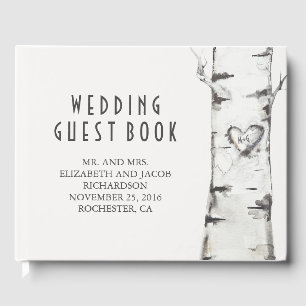 Birch Tree and Carved Heart Rustic Watercolor Guest Book
