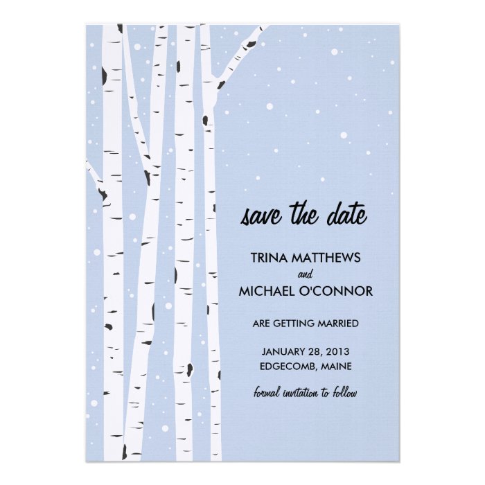 Birch Tree and Snow Save the Date Personalized Announcements