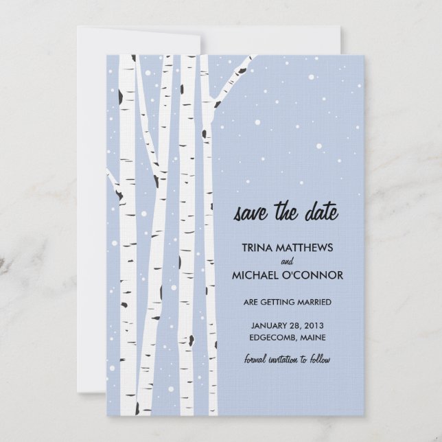 Birch Tree and Snow Save the Date Invitation (Front)