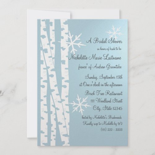 Birch Tree and Snowflakes Bridal Shower Ice Blue Invitation