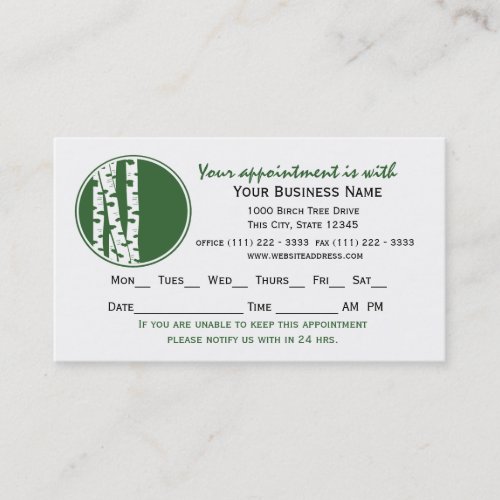 Birch Tree Appointment Card Business Card Template