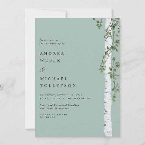 Birch Tree Aspen Greenery Sage Wedding Invitation