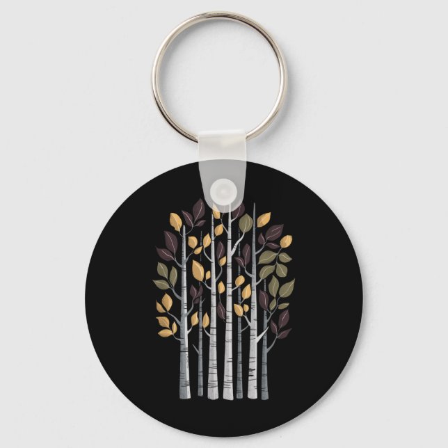 Birch Tree Autumn Lover Fall Season Autumn Leaves  Keychain (Front)