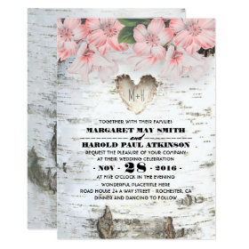 Birch Tree Bark Heart Rustic Country Wedding Invitation