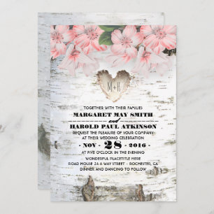 Birch Tree Bark Heart Rustic Country Wedding Invitation