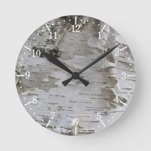Birch Tree Bark Peeled Old Photo Art Round Clock
