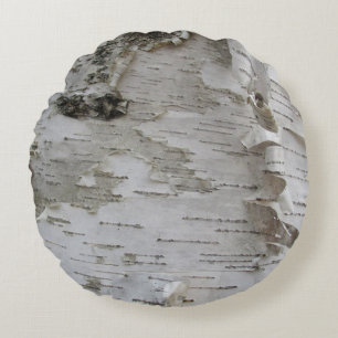 Birch Tree Bark Peeled Old Photo Art Round Pillow