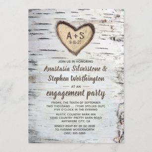 Birch Tree Bark Rustic Country Engagement Party Invitation