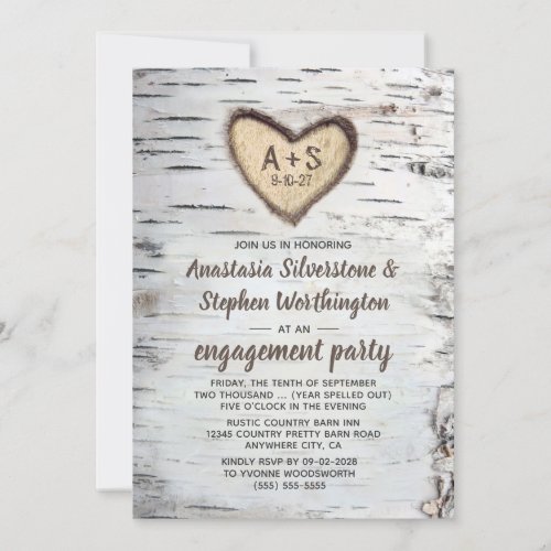 Birch Tree Bark Rustic Country Engagement Party Invitation