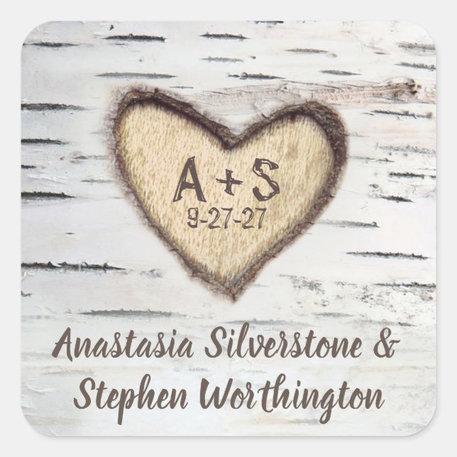 Birch Tree Bark Rustic Country Wedding Favors Square Sticker (Front)