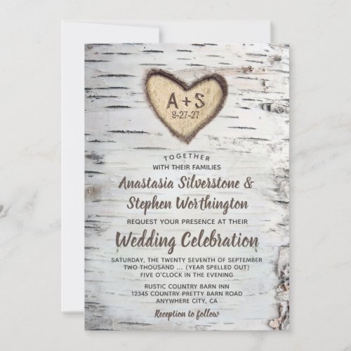 Birch Tree Bark Rustic Country Wedding Invitations