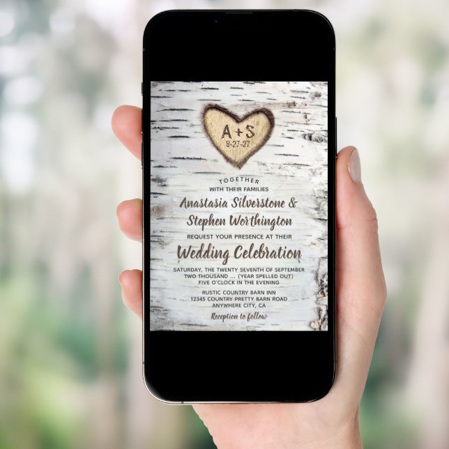 Birch Tree Bark Rustic Country Wedding Invitations (Front Digital)