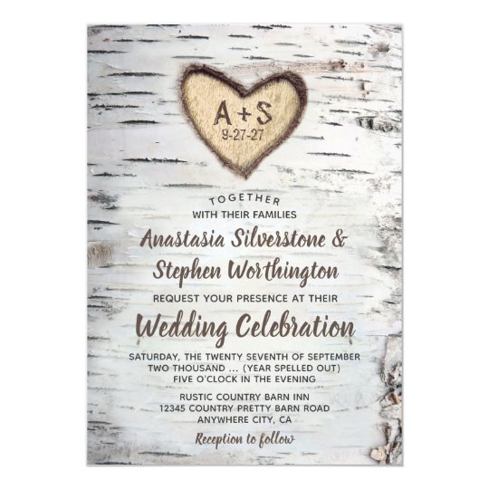 Birch Tree Bark Rustic Country Wedding Invitations Zazzle Com