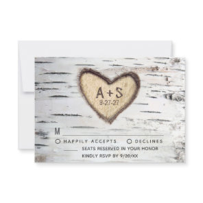 Birch Tree Bark Rustic Country Wedding RSVP Cards