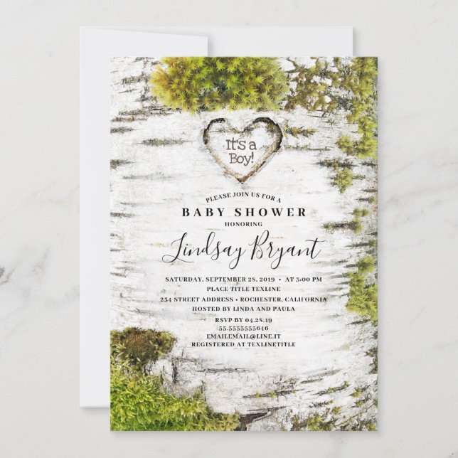 Birch Tree Bark Rustic Woodland Baby Shower Invitation (Front)