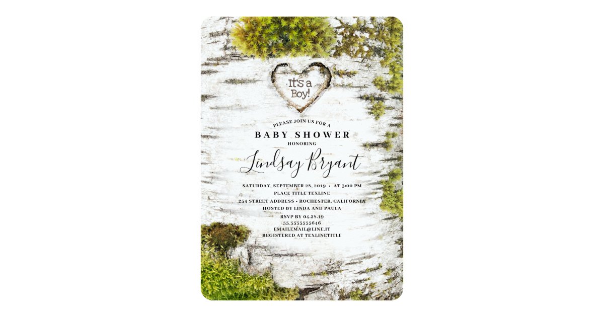 Birch Tree Bark Rustic Woodland Baby Shower Invitation Zazzle Com