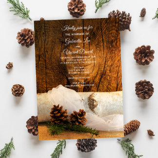 Birch Tree, Bridal Veil and Barn Wood Wedding Invitation