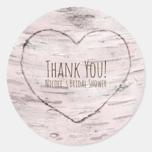 Birch Tree  Carved Heart Rustic Wedding Favor Classic Round Sticker