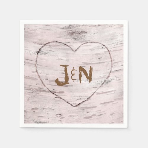 Birch Tree  Carved Heart Rustic Wedding Party Napkins