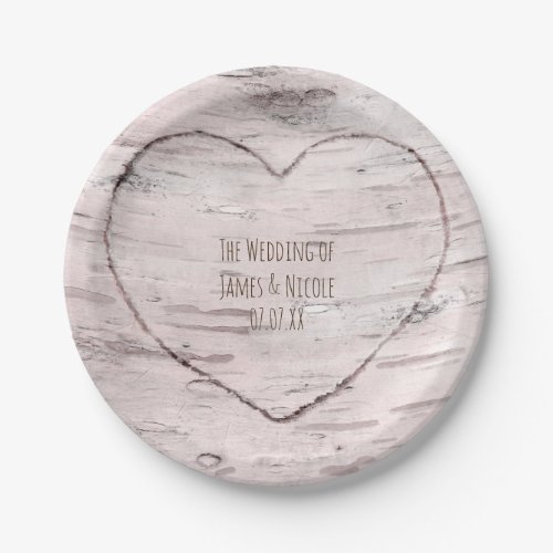 Birch Tree  Carved Heart Rustic Wedding Reception Paper Plates