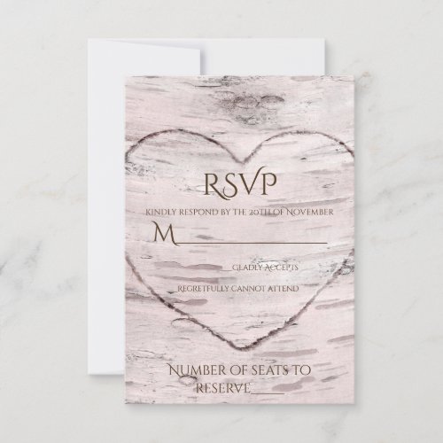 Birch Tree  Carved Heart Rustic Wedding RSVP