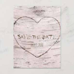 Birch Tree & Carved Heart Wedding Save The Date Announcement Postcard