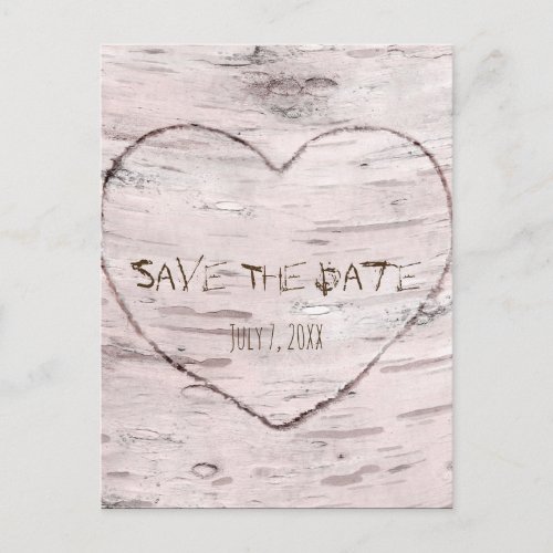 Birch Tree  Carved Heart Wedding Save The Date Announcement Postcard