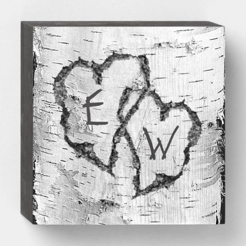 Birch Tree Carved Hearts Wedding Gift Wooden Box Sign