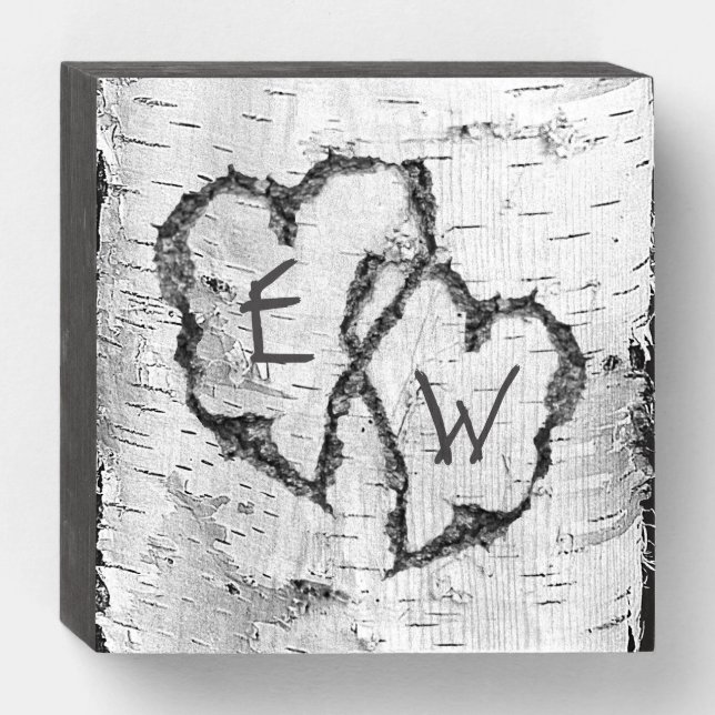 Birch Tree Carved Hearts Wedding Gift Wooden Box Sign (Front Horizontal)