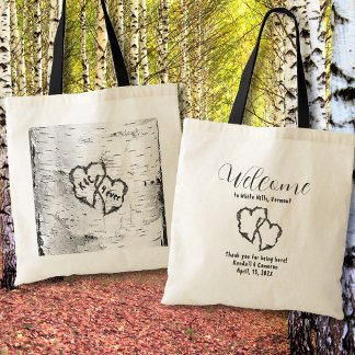 Birch Tree Carved Hearts Wedding Welcome Bags
