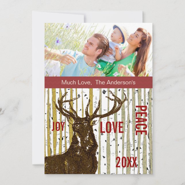 Birch Tree Deer Family Photo Card (Front)